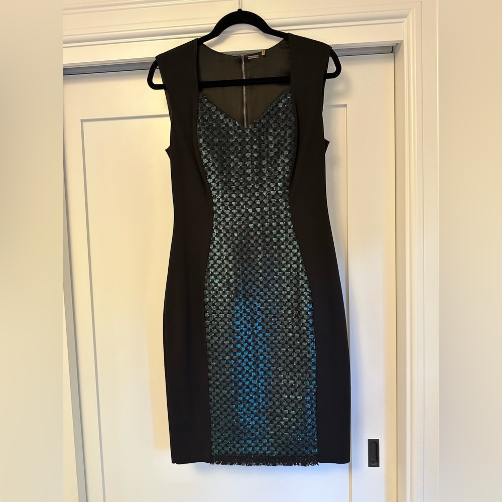 Elie Tahari Womens Back Zip Sleeveless V Neck Sequin Trim Sheath Dress